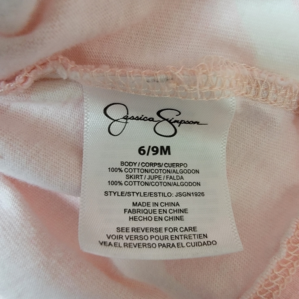 Jessica Simpson Gray Pink Boho Feather Love Dress and Diaper Cover Set 6/9M - Picture 5 of 5